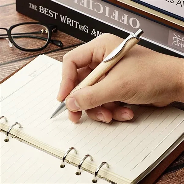 Retractable Bamboo Gel Pen With Chrome Accents