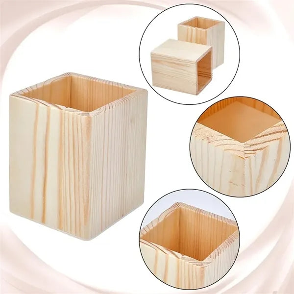 Natural Wooden Pen Holder Desk Organizer