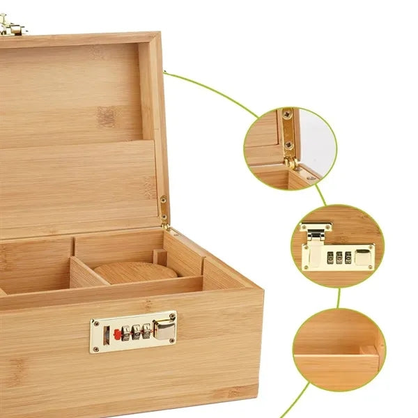 Bamboo Storage Box W/ Multiple Compartments & Organizer Tray
