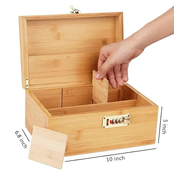 Bamboo Storage Box W/ Multiple Compartments & Organizer Tray