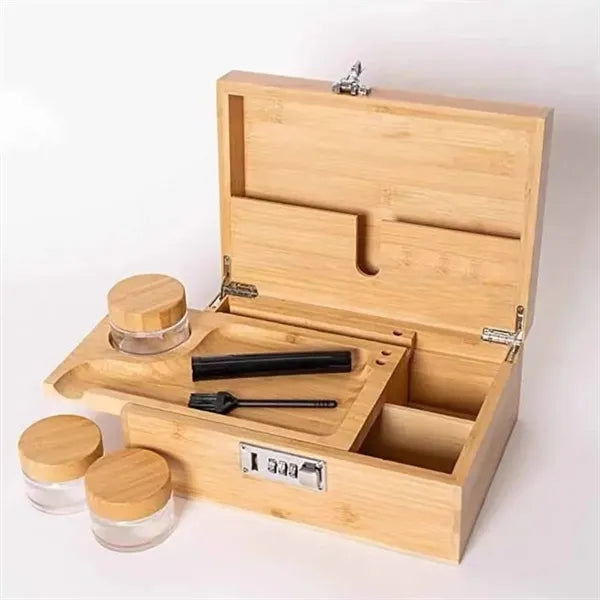 Bamboo Storage Box W/ Multiple Compartments & Organizer Tray