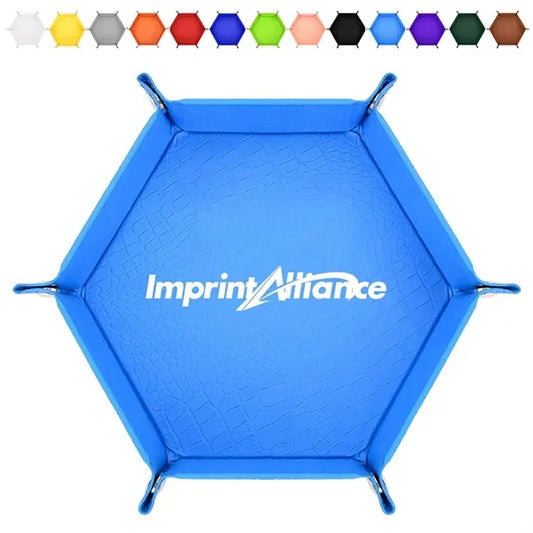 Foldable Hexagonal PU Leather Dice Rolling Tray & Valet