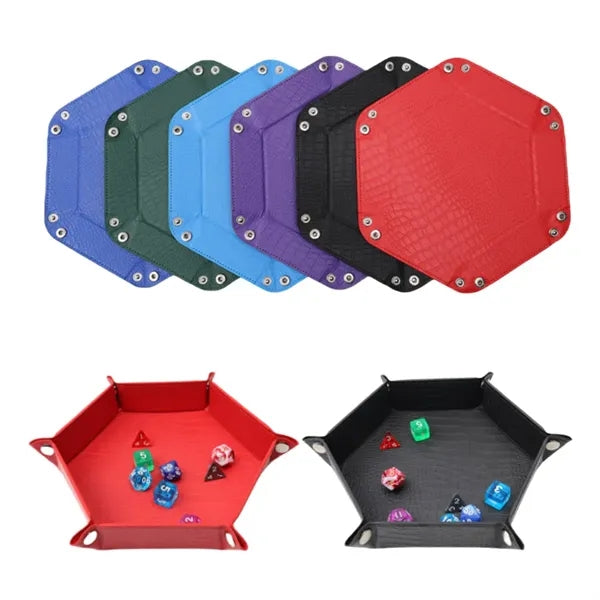 Foldable Hexagonal PU Leather Dice Rolling Tray & Valet