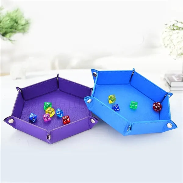 Foldable Hexagonal PU Leather Dice Rolling Tray & Valet