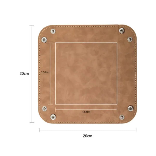Foldable Square PU Leather Dice Rolling Tray w/ Snap Corners