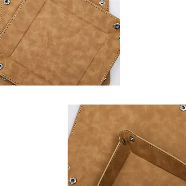Foldable Square PU Leather Dice Rolling Tray w/ Snap Corners