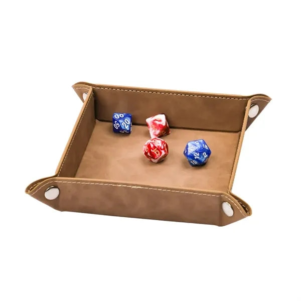 Foldable Square PU Leather Dice Rolling Tray w/ Snap Corners