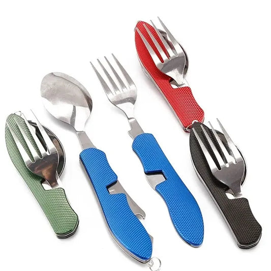 Portable 4-in-1 Camping Eating Utensils Stainless Steel