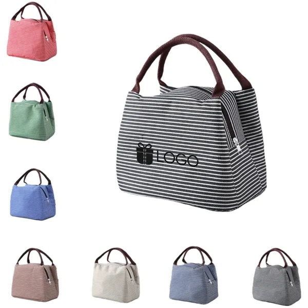 Small Striped Portable Insulated Lunch Bag