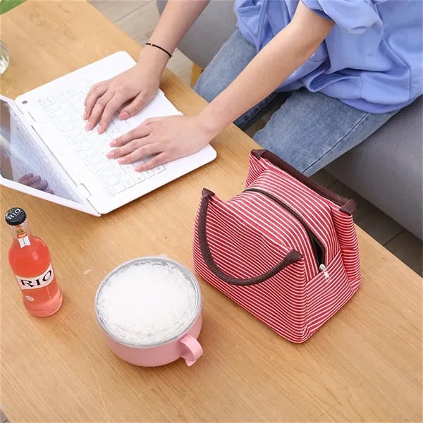 Small Striped Portable Insulated Lunch Bag