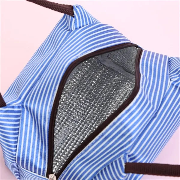 Small Striped Portable Insulated Lunch Bag