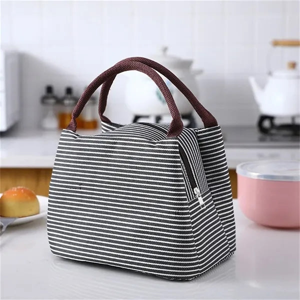 Small Striped Portable Insulated Lunch Bag