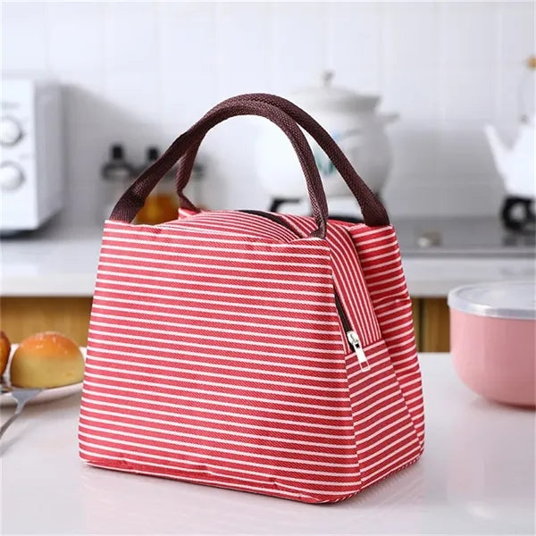 Small Striped Portable Insulated Lunch Bag