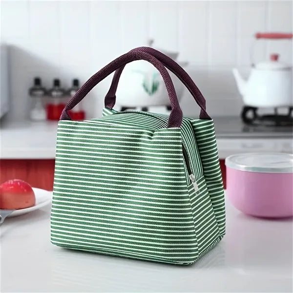Small Striped Portable Insulated Lunch Bag
