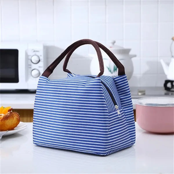 Small Striped Portable Insulated Lunch Bag