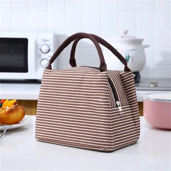 Small Striped Portable Insulated Lunch Bag