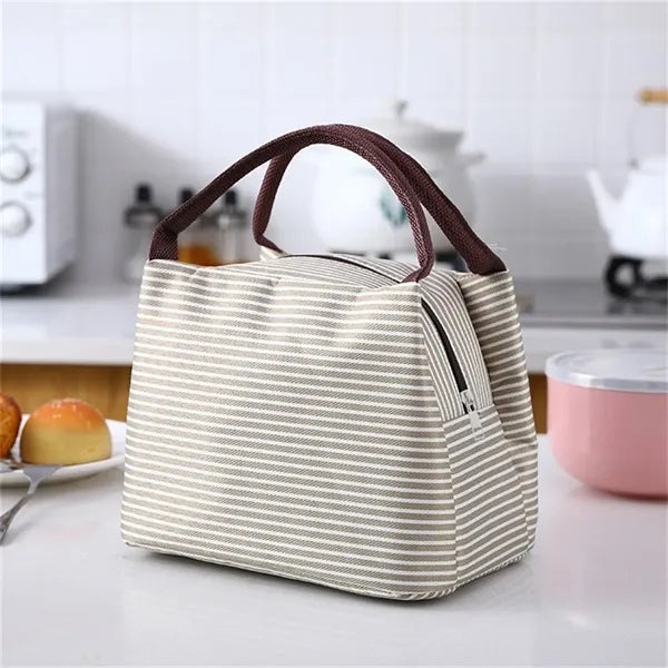 Small Striped Portable Insulated Lunch Bag