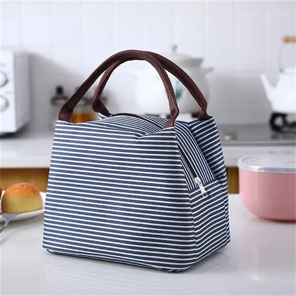 Small Striped Portable Insulated Lunch Bag