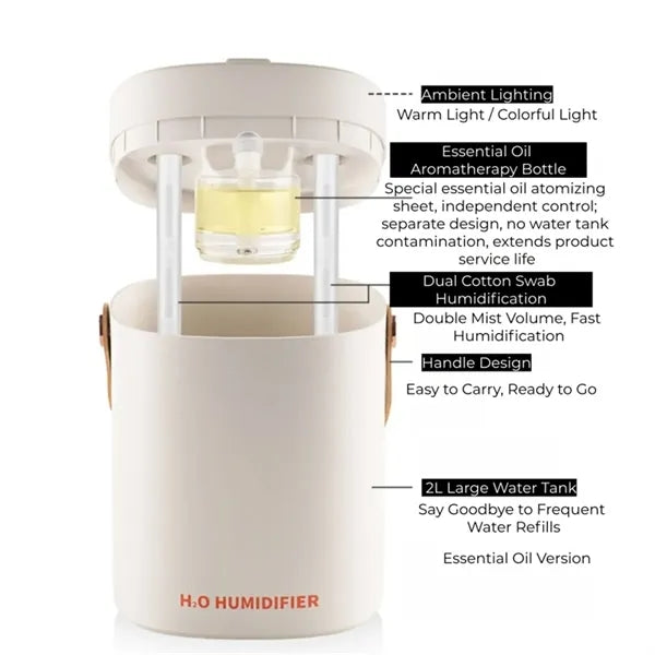 Aroma Humidifier 2L Portable Essential Oil Lamp