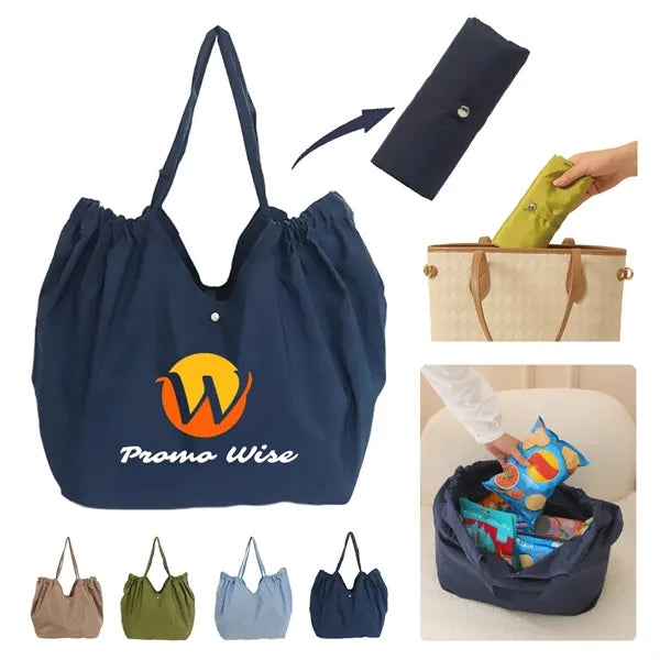 Foldable Lightweight Waterproof Drawstring Shopping Tote Bag