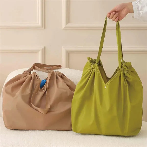 Foldable Lightweight Waterproof Drawstring Shopping Tote Bag
