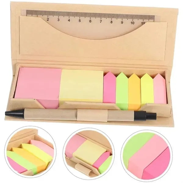 Portable Sticky Note Box with Ruler and Pen