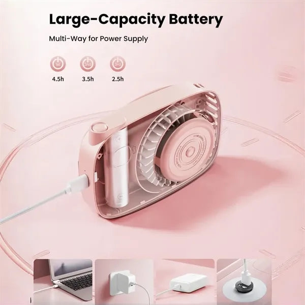 Neck Fan Portable 3 Speed with Mirror Digital Display