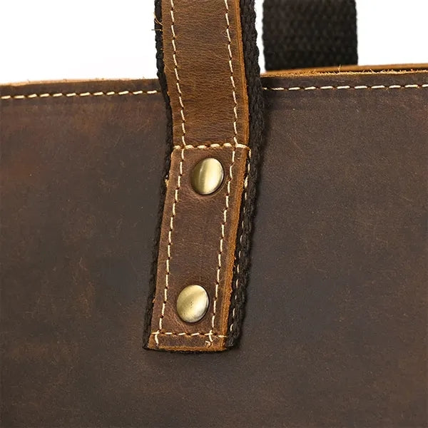 Crazy Horse Leather Crossbody Tote Bag with Outside Pockets