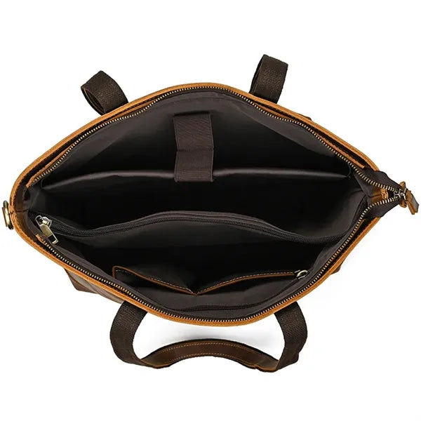 Crazy Horse Leather Crossbody Tote Bag with Outside Pockets