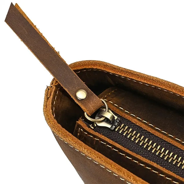 Crazy Horse Leather Crossbody Tote Bag with Outside Pockets
