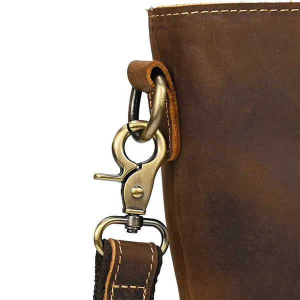 Crazy Horse Leather Crossbody Tote Bag with Outside Pockets