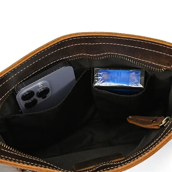 Retro Crazy Horse Leather Casual Clutch Shoulder Bag