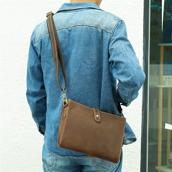 Retro Crazy Horse Leather Casual Clutch Shoulder Bag