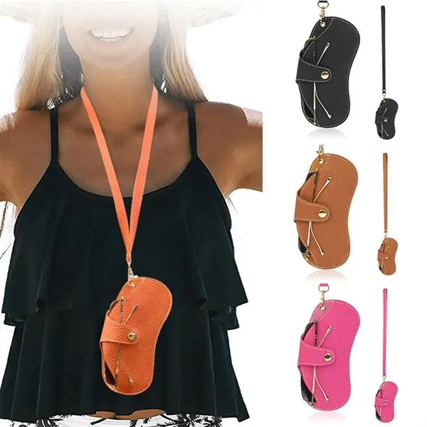 Slim Portable Neck Scratch-resistant Leather Glasses Pouch