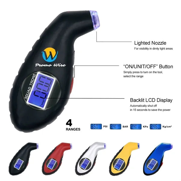 Tire Pressure Gauge with Backlit LCD and Non-Slip Grip
