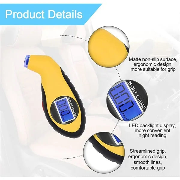 Tire Pressure Gauge with Backlit LCD and Non-Slip Grip