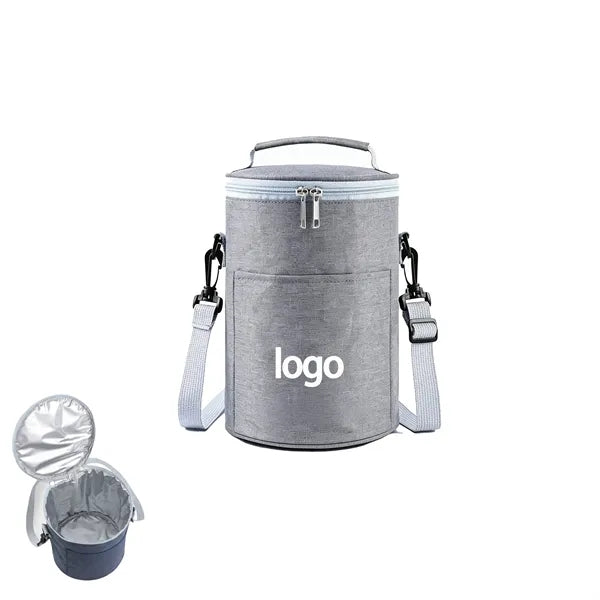 Insulated Round Lunch Bag With Shoulder Strap Travel Use