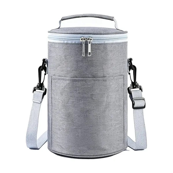 Insulated Round Lunch Bag With Shoulder Strap Travel Use