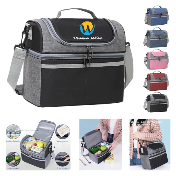 Double-Layer Large Capacity Insulated Crossbody Lunch Bag