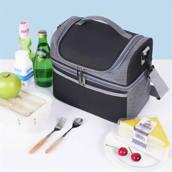 Double-Layer Large Capacity Insulated Crossbody Lunch Bag