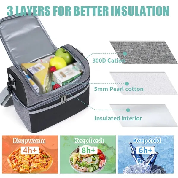 Double-Layer Large Capacity Insulated Crossbody Lunch Bag