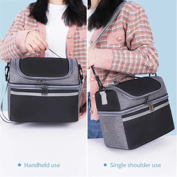 Double-Layer Large Capacity Insulated Crossbody Lunch Bag