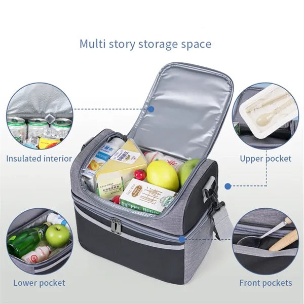 Double-Layer Large Capacity Insulated Crossbody Lunch Bag