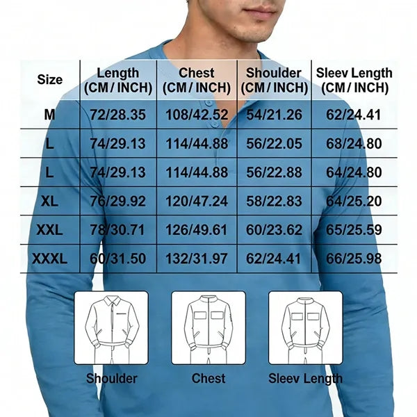 Men's Long Sleeve Henley Shirt Moisture-Wicking Athletic Tee