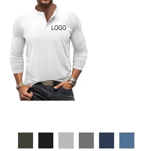 Men's Long Sleeve Henley Shirt Moisture-Wicking Athletic Tee