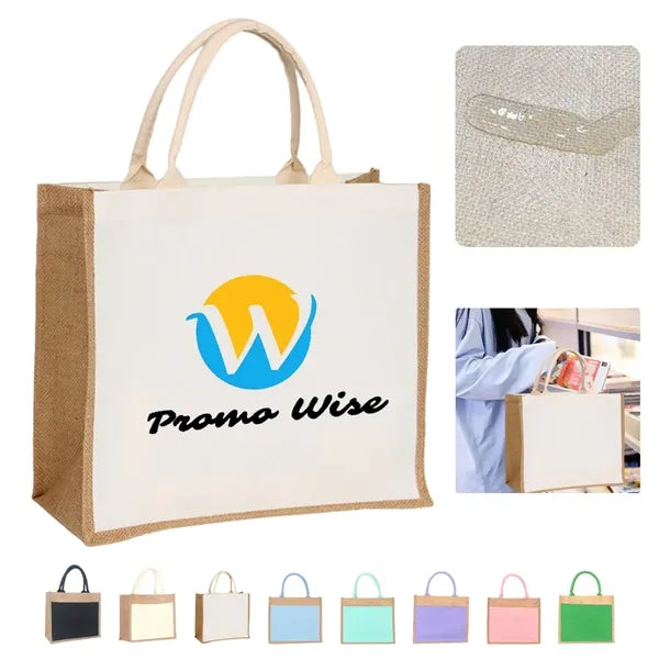 Canvas Patchwork Linen Flat Bottom Minimalist Tote Bag