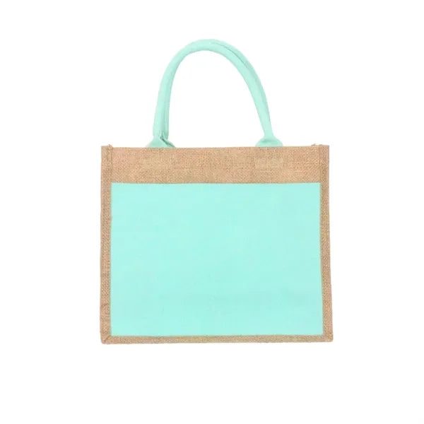 Canvas Patchwork Linen Flat Bottom Minimalist Tote Bag