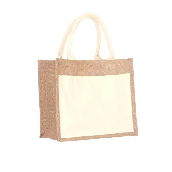 Canvas Patchwork Linen Flat Bottom Minimalist Tote Bag