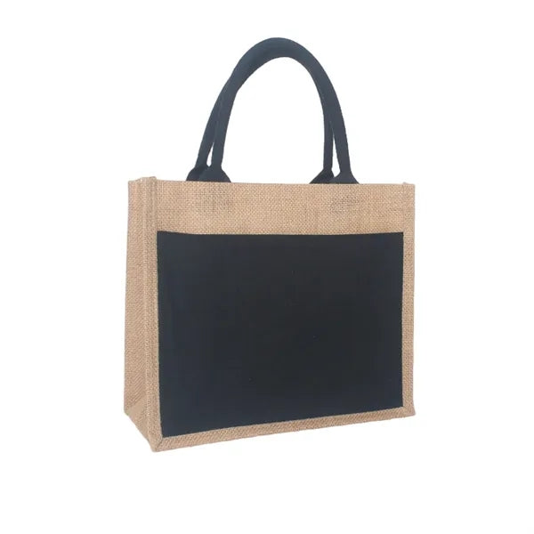 Canvas Patchwork Linen Flat Bottom Minimalist Tote Bag