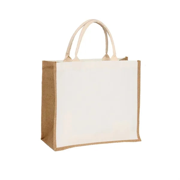 Canvas Patchwork Linen Flat Bottom Minimalist Tote Bag